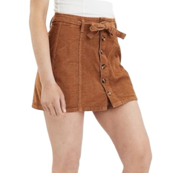 American Eagle Outfitters Dresses & Skirts - American Eagle High Rise A Line Corduroy Y2K Button Front Belted Tie Waist Skirt